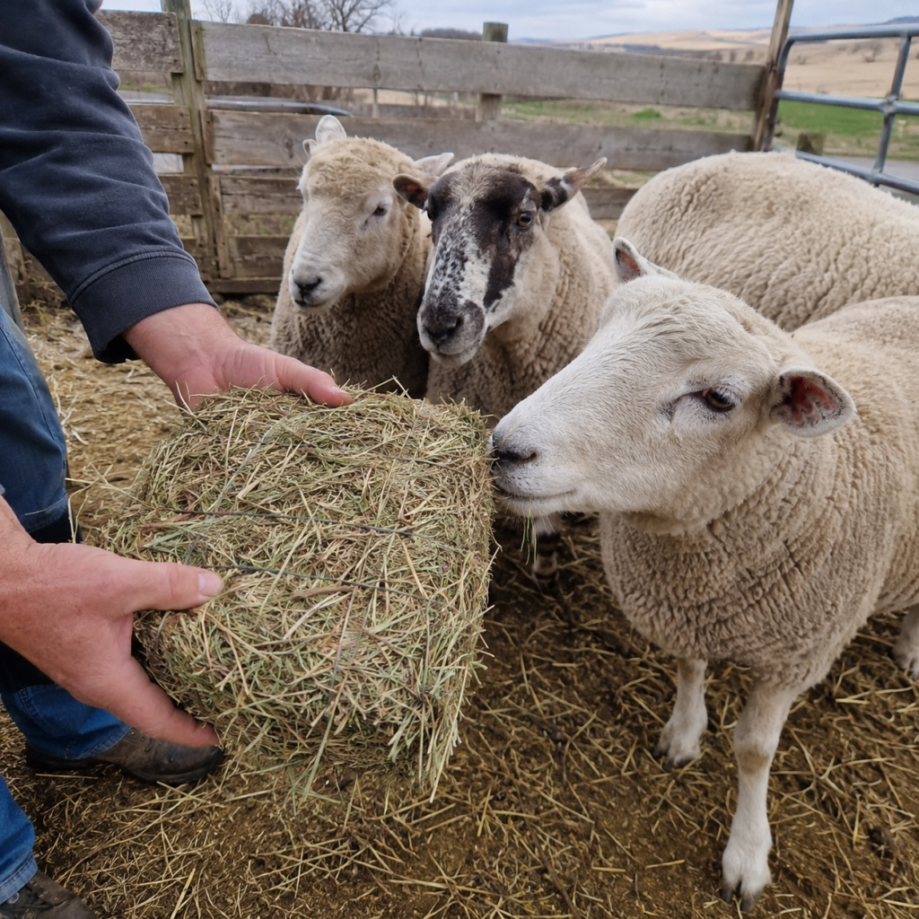 farmer feeding sheep best hay ny